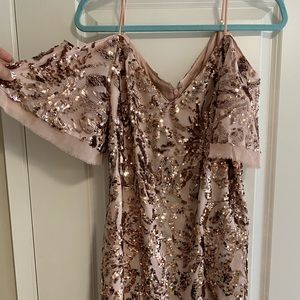 Sequin rose gold off the shoulder dress